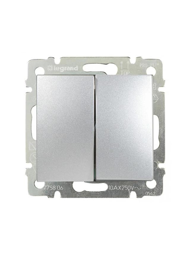 Выключатель без фиксации перекидной 2 клавиши 10A IP31 Legrand 770218 алюминий