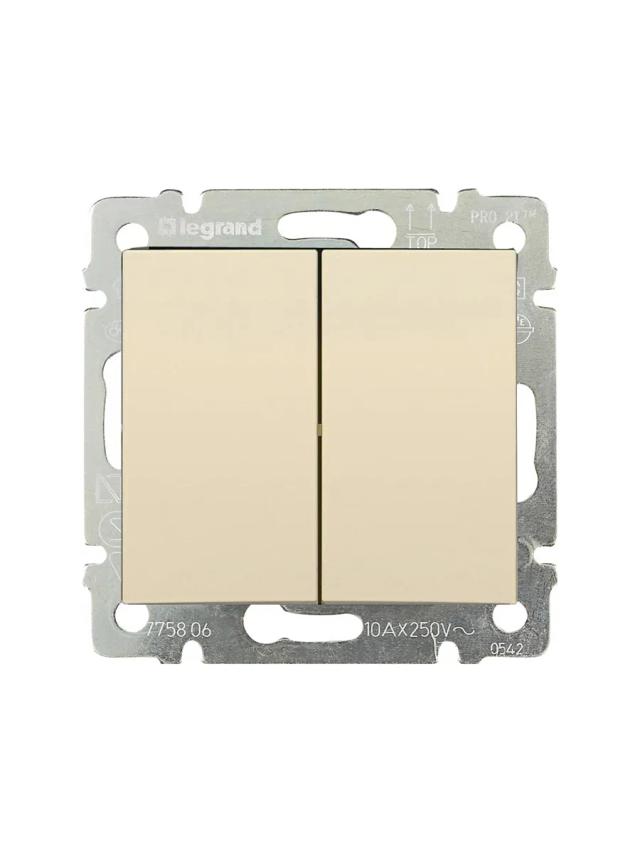 Выключатель без фиксации перекидной 2 клавиши 10A IP31 Legrand 774118 слоновая кость