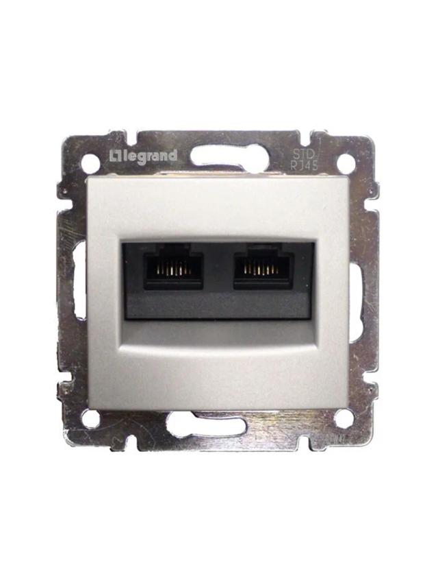 Розетка компьютерная 2 входа RJ45 8 контактов CAT-6 Legrand 770247 алюминий