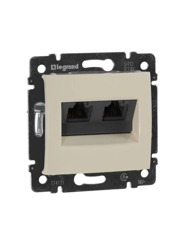 Розетка компьютерная 2 входa RJ45 8 контактов CAT-5 Legrand 774131 слоновая кость