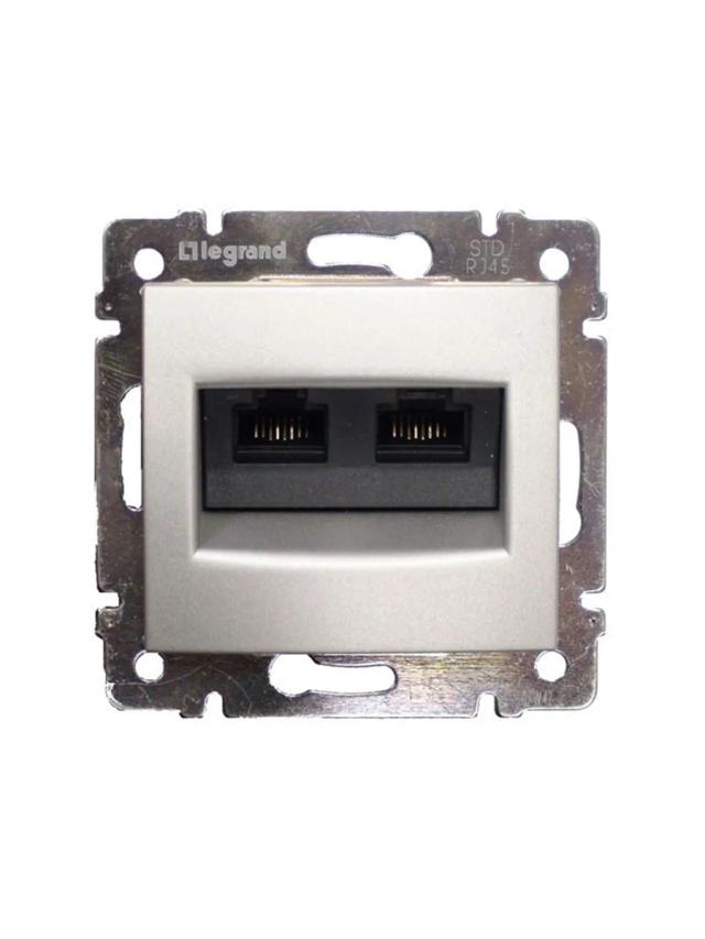 Розетка компьютерная 2 входа RJ45 CAT-6 Legrand 770233 алюминий