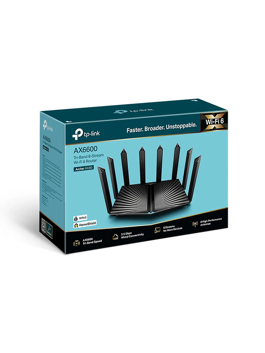 Wi-Fi роутер 2.4/5 ГГц TP-Link Archer AX90 AX6600 трёхдиапазонный, гигабитный