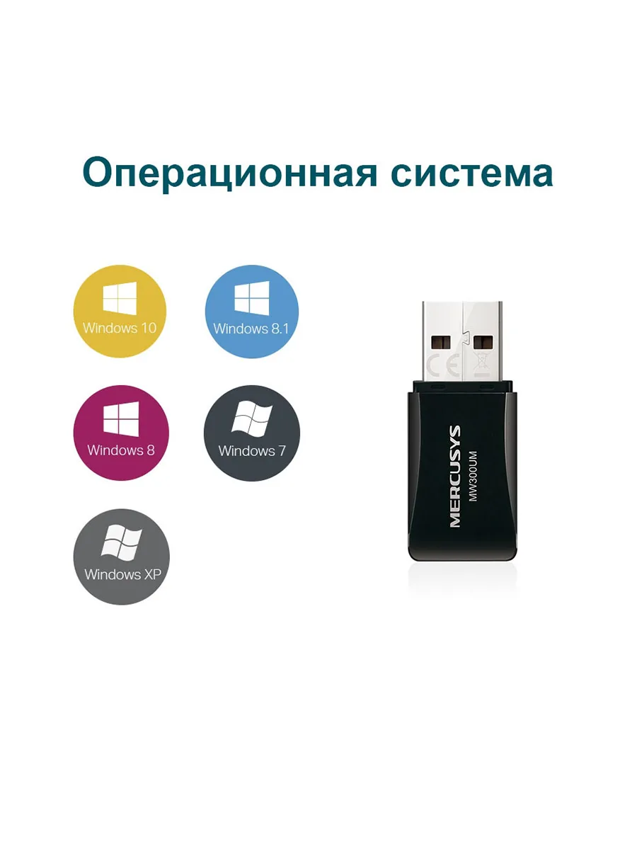 Wi-Fi USB-адаптер 2.4 ГГц 300 Мбит/сек Mercusys MW300UM