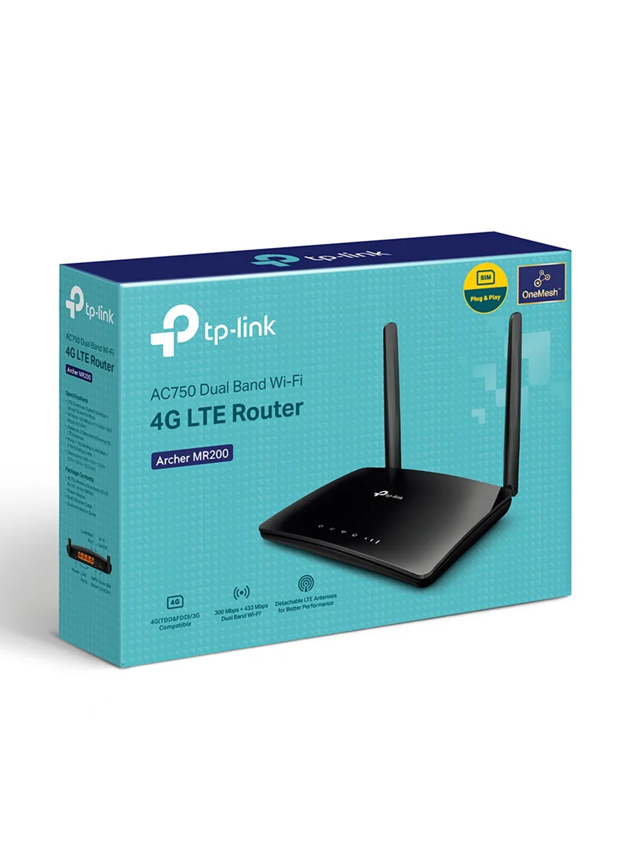 Wi-Fi роутер 2.4/5 ГГц 733 Мбит/сек TP-Link Archer MR200 V5.2 с поддержкой 4G LTE двухпозиционный