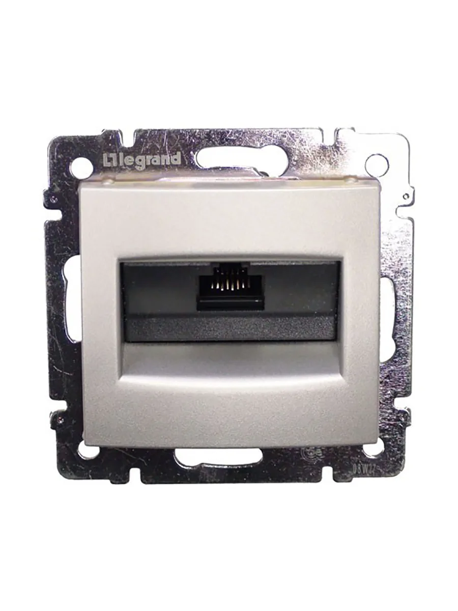 Розетка компьютерная 1 вход RJ45 8 контактов CAT-6 Legrand 770246 алюминий