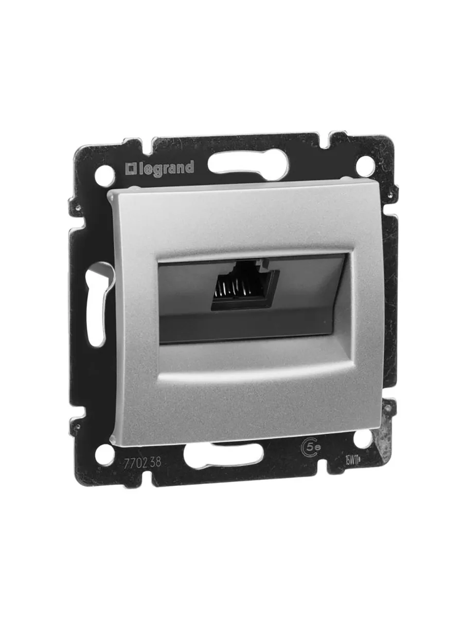 Розетка компьютерная 1 вход RJ45 8 контактов CAT-5 Legrand 770230 алюминий