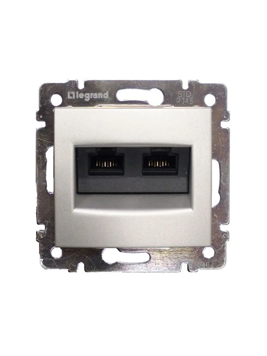 Розетка компьютерная 2 входа RJ45 CAT-6 Legrand 770233 алюминий