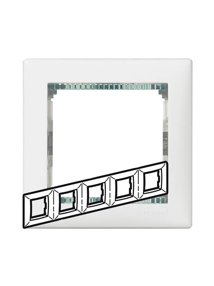 Рамка 5 постов 366х82мм Legrand 774465 белый / кристалл